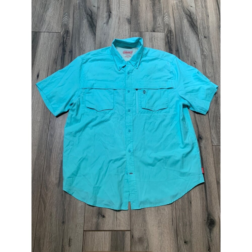 Colemans Mens XL Blue Fishing Vented Zippered Pocket Short Sleeve